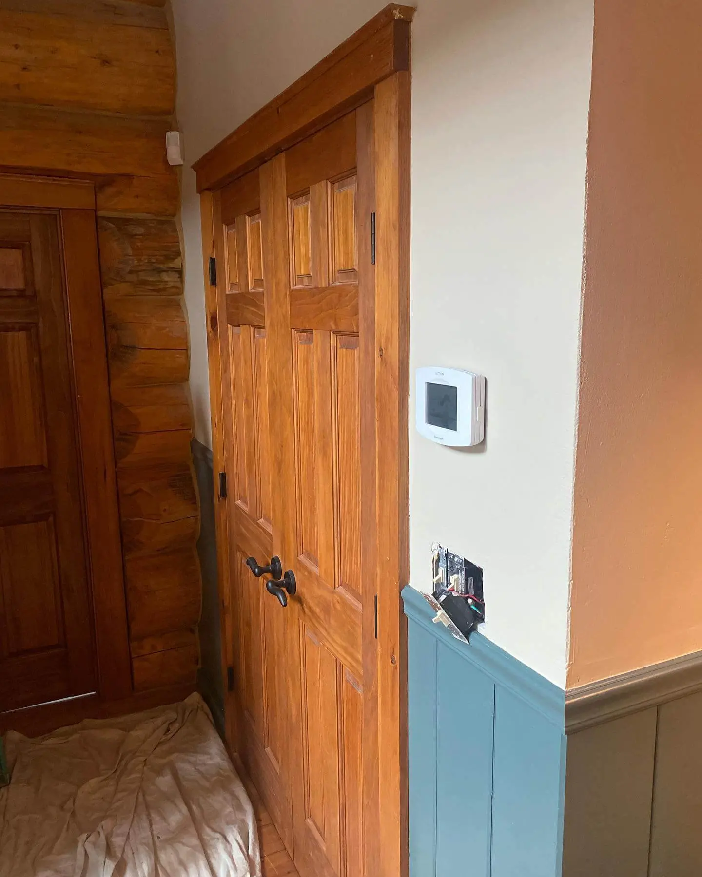 log house interior door painting