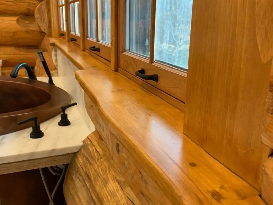 log house bathroom painting and staining