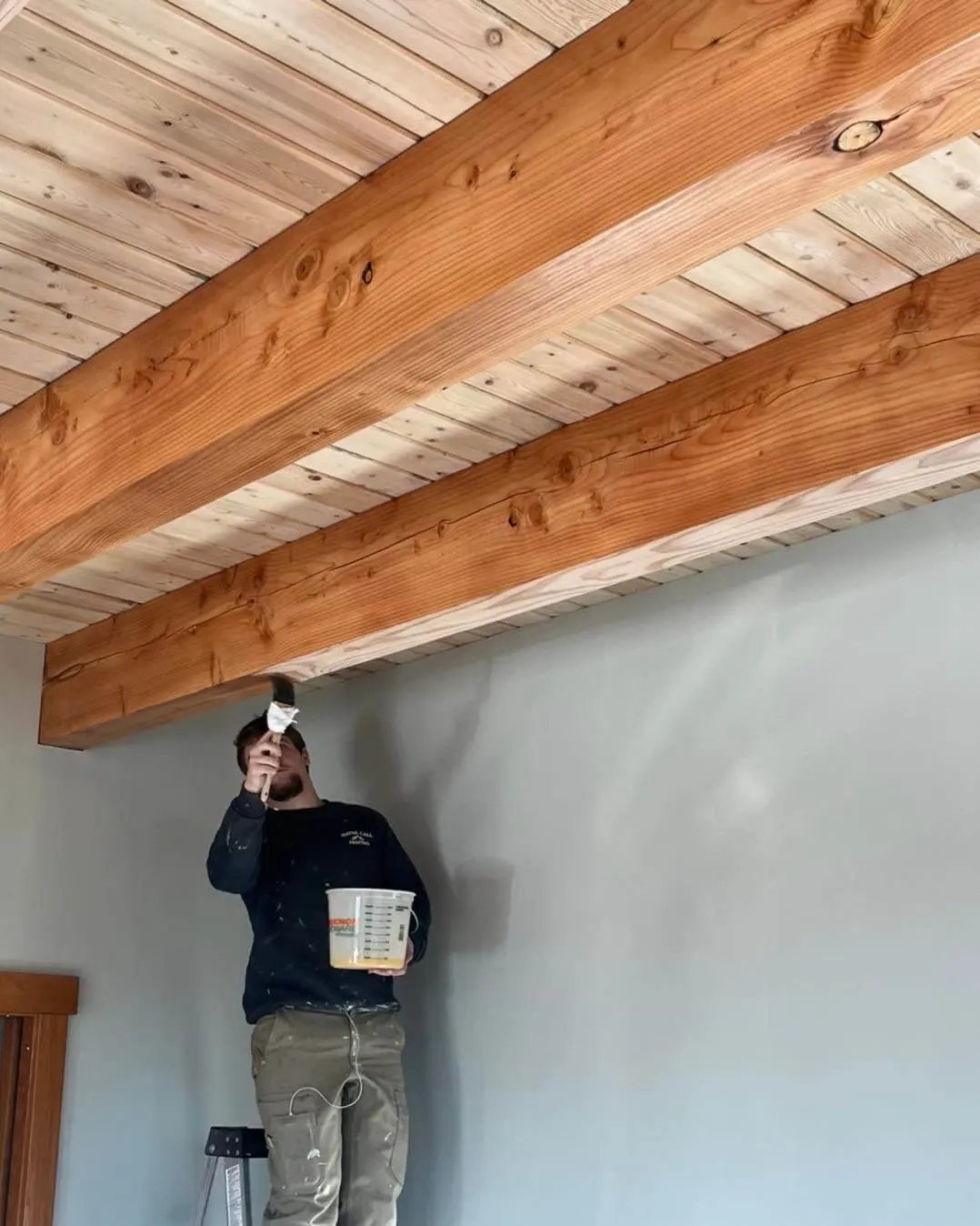 wood ceiling staining