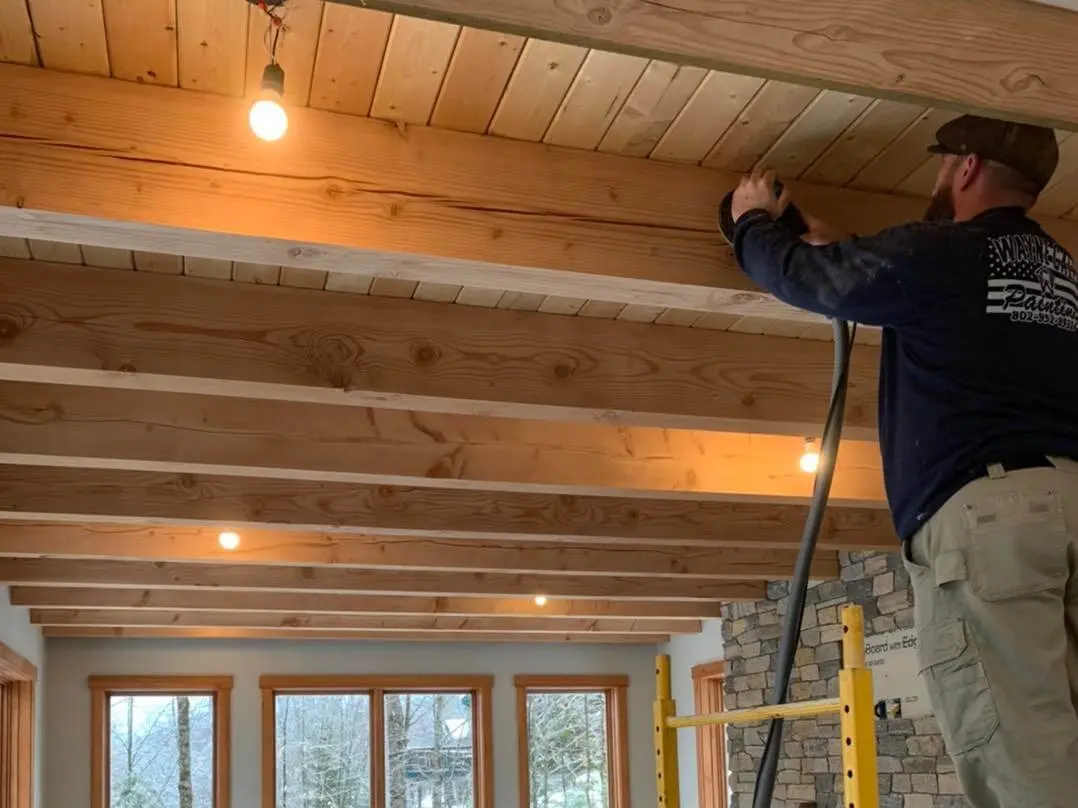 wood ceiling staining